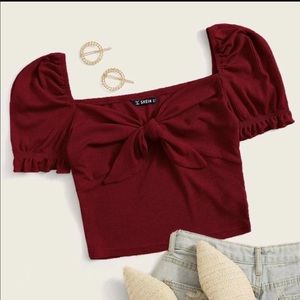Puff sleeve burgundy crop top